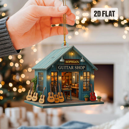 Personalized Guitar 2D Flat Ornament, Custom Guitar Shop Christmas Tree Ornament, Music Home Decor, Gift for Music Lovers, Guitar Players