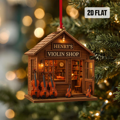 Personalized Violin 2D Flat Ornament, Custom Violin Shop Christmas Tree Ornament, Music Christmas Decor, Gift for Violin Player, Violinist