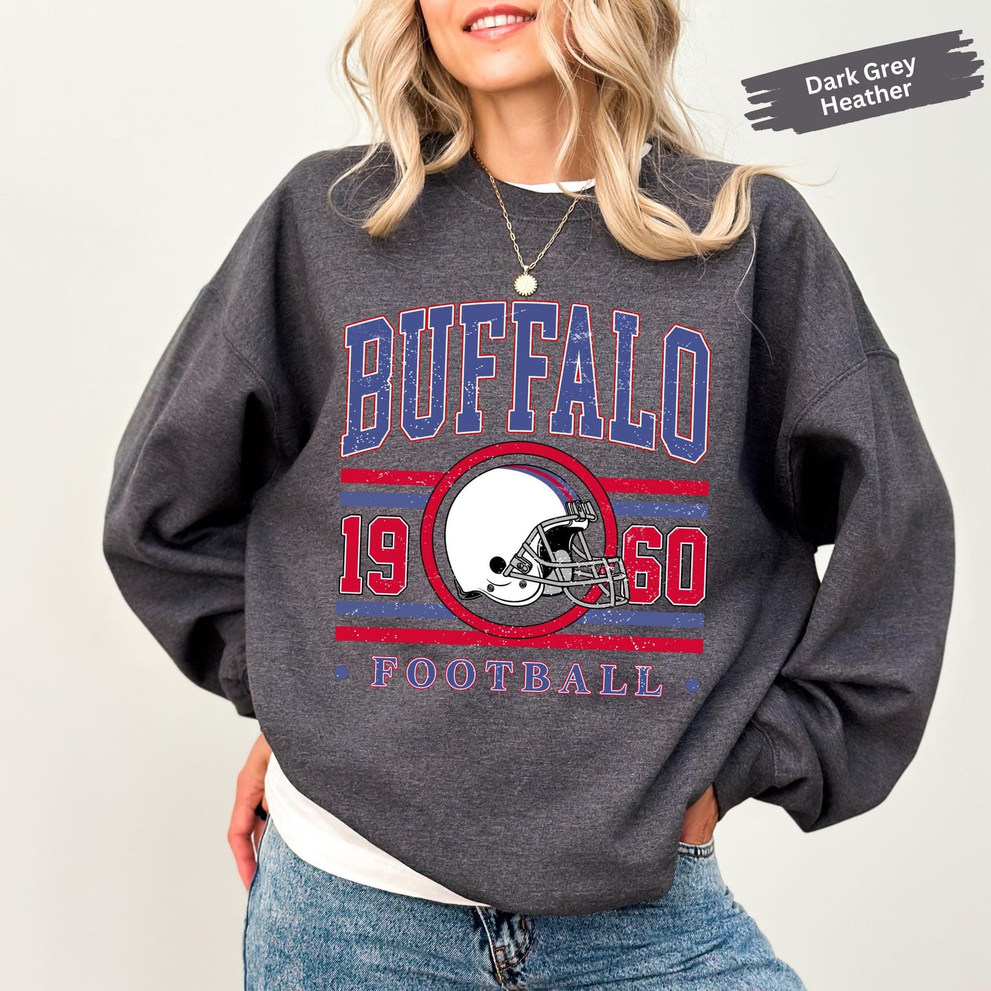 Vintage 90s Style Buffalo Football Sweatshirt, Buffalo Football Sweatshirt, New York Football Fan Gift, Game Day Shirt, Sunday Football