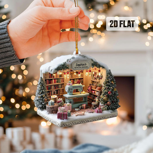 Personalized Sewing 2D Flat Ornament, Custom Tailor Shop Christmas Tree Ornament, Quilting Ornament, Craft Room Decor, Gift for Her, Mom