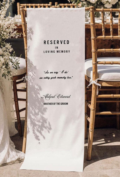 Reserved In Loving Memory Wedding Chair Sign, Personalized Memorial Banner, Remembrance Reserved Seat Sign, Custom Wedding Ceremony Decor