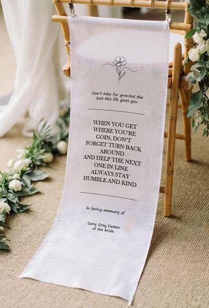 In Loving Memory Wedding Chair Sign with Quote, Personalized Memorial Banner, Custom Remembrance Seat Decoration, Wedding Tribute Sign