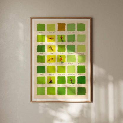 Mid Century Modern Green Stripe Print: Pastel Swimmers Wall Art