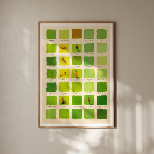 Mid Century Modern Green Stripe Print: Pastel Swimmers Wall Art