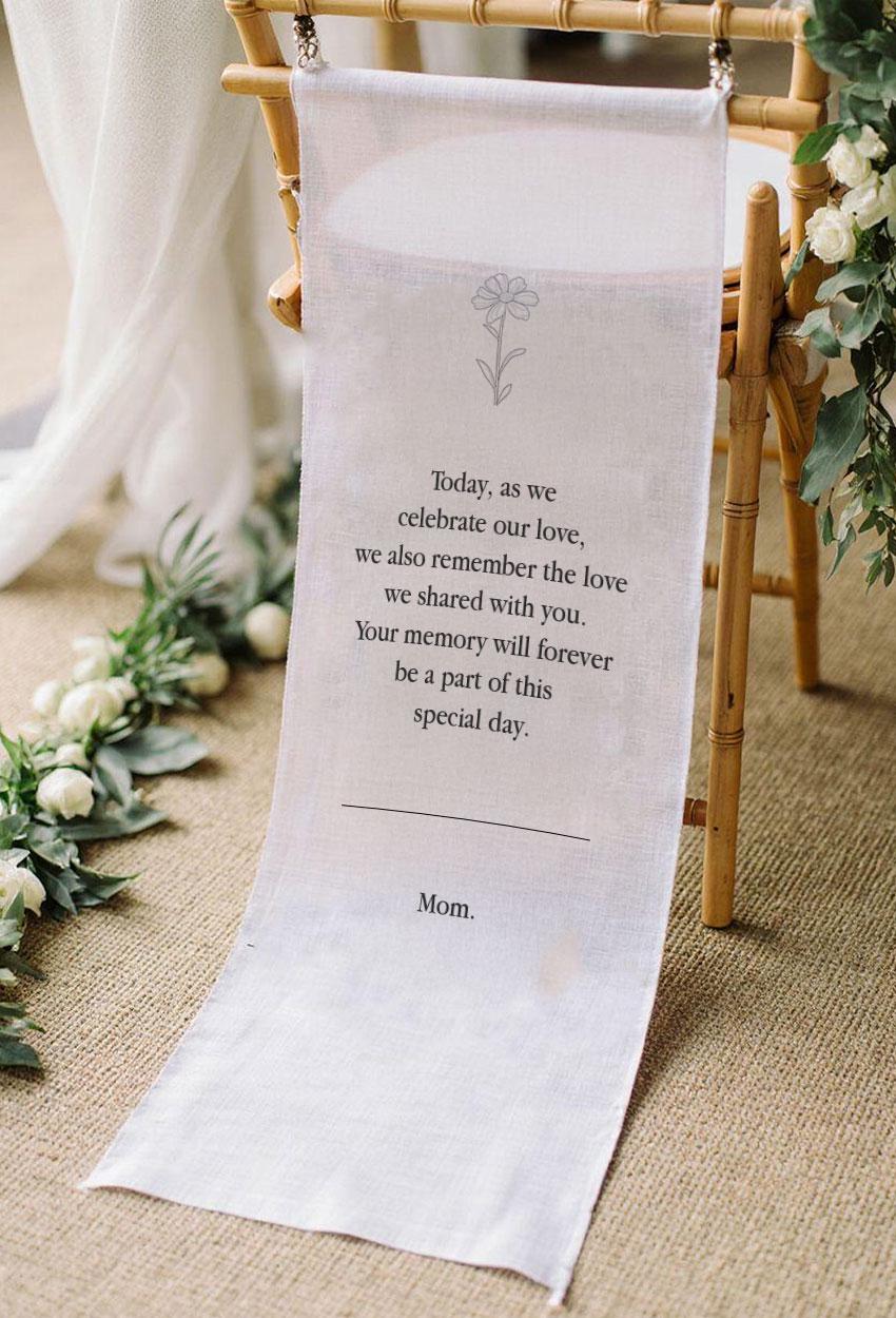 In Loving Memory Wedding Chair Sign for Mom, Celebrate and Remember Banner, Personalized Memorial Decoration, Custom Wedding Tribute Sign