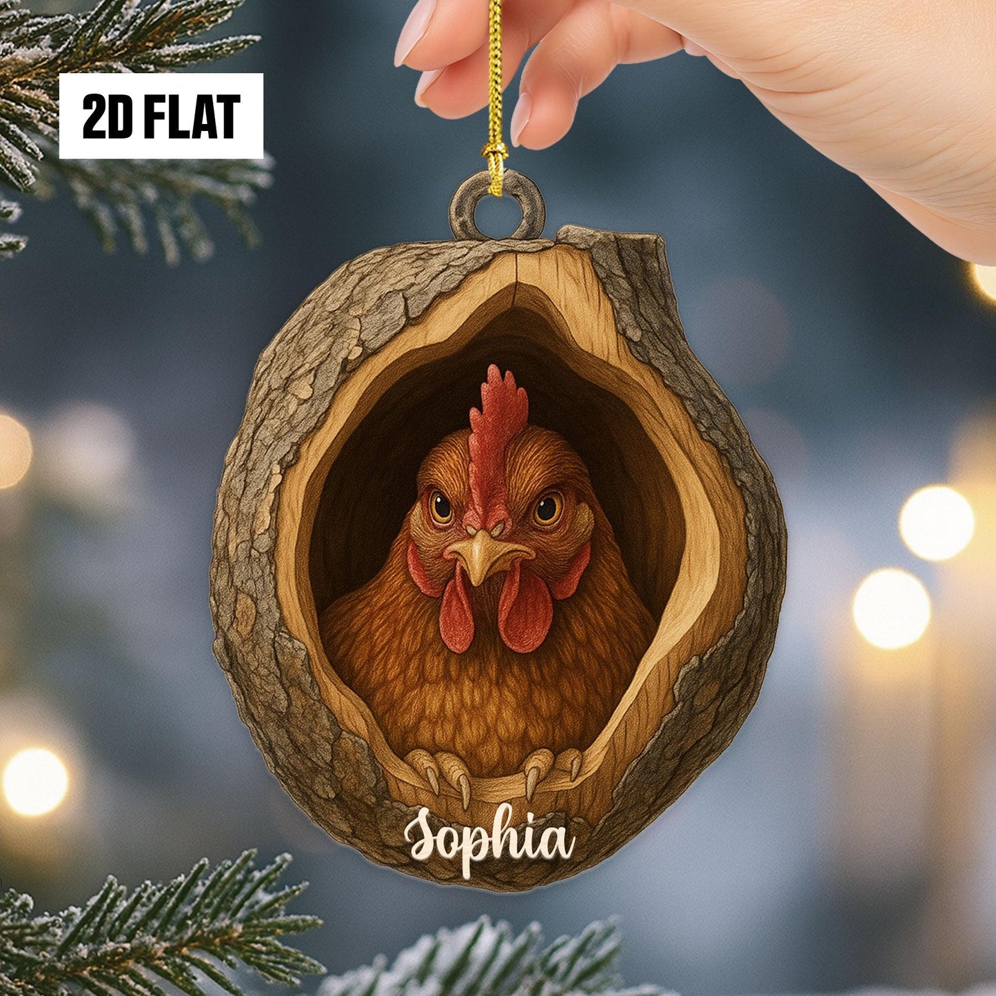 Personalized Chicken 2D Flat Ornament, Custom Farmhouse Christmas Tree Ornament, Farm Christmas Home Decor, Xmas Gift for Farmer