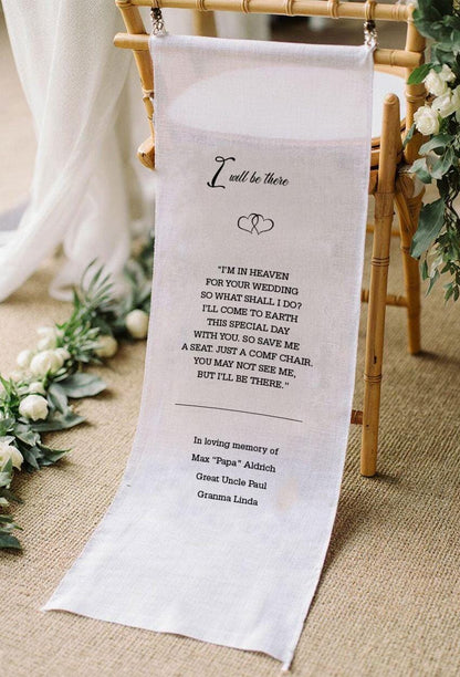 I Will Be There Wedding Memorial Chair Sign, I’m in Heaven Poem Banner, Personalized Remembrance Decoration, Custom In Loving Memory Sign
