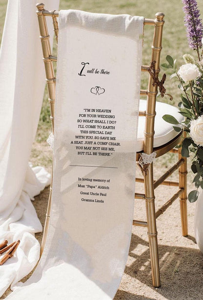 I Will Be There Wedding Memorial Chair Sign, I’m in Heaven Poem Banner, Personalized Remembrance Decoration, Custom In Loving Memory Sign