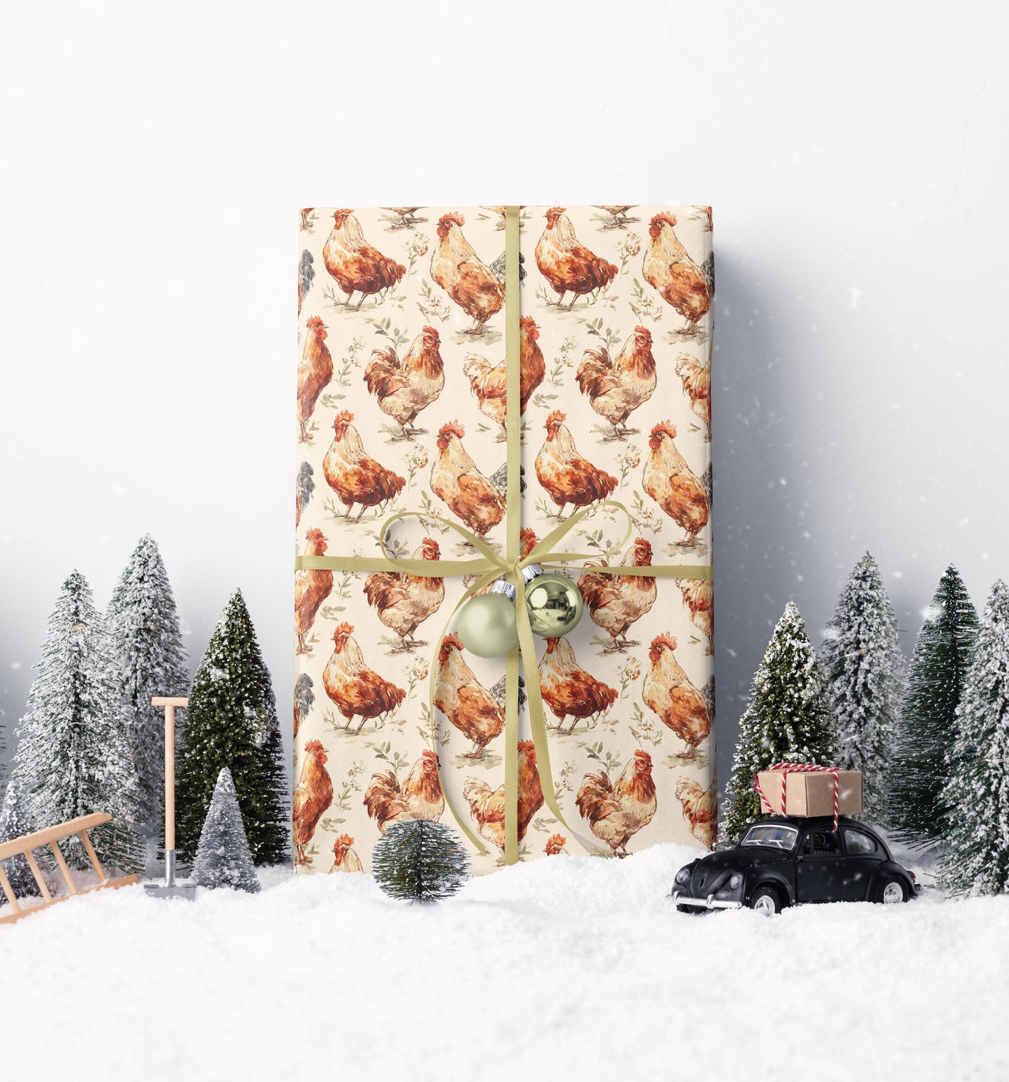 Farmers Market Wrapping Paper Roll Country Rustic Chickens Farmhouse Style Eco Friendly Poultry Barnyard Kitchen Gift Wrap #23