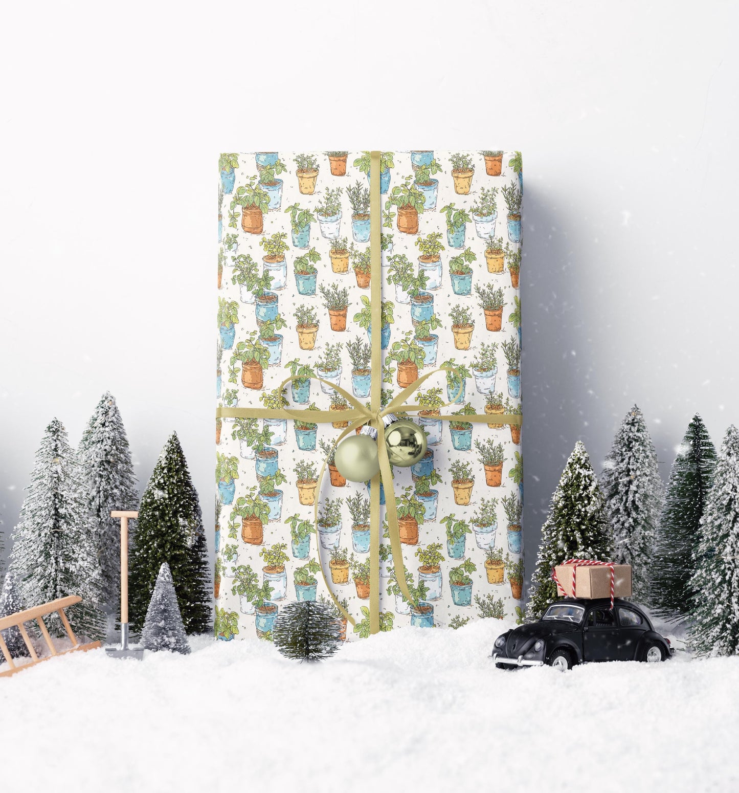 Farmers Market Wrapping Paper Roll Eco Rustic Herbs Theme Farmhouse Kitchen Basil Thyme Parsley Organic Gift Wrap #41