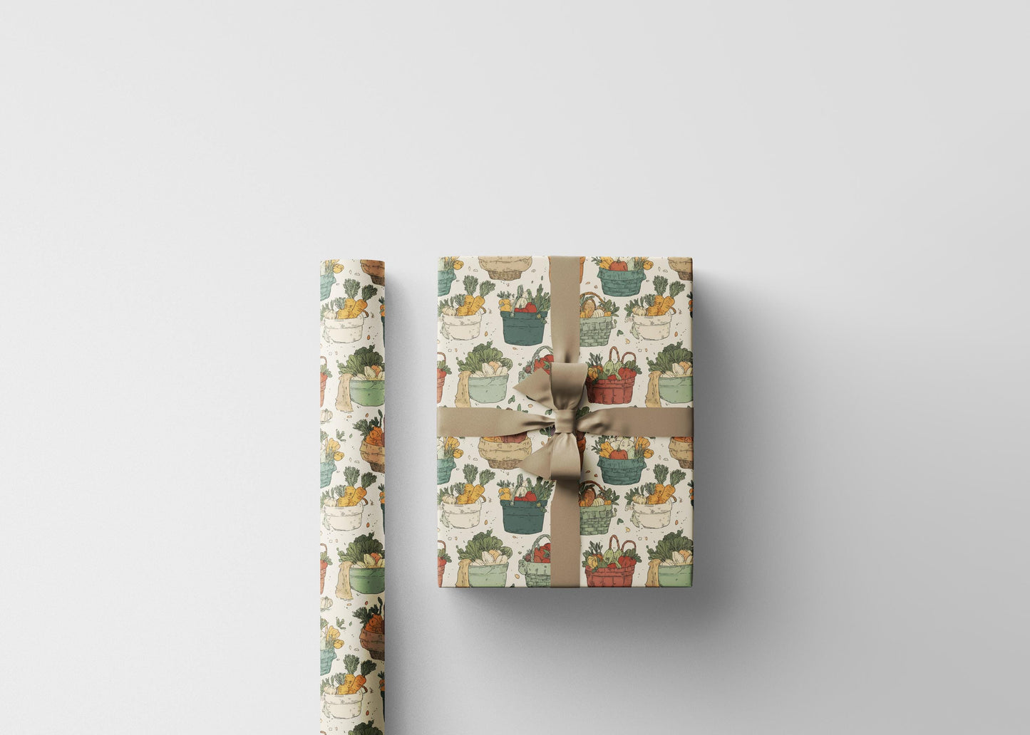 Farmers Market Wrapping Paper Roll Vintage Style Fruits and Veggies Illustration Rustic Country Farm Fresh Kitchen Gift Wrap #2