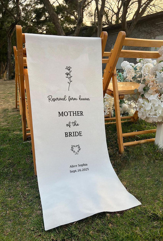 Reserved from Heaven Wedding Chair Sign, Mother of the Bride Memorial Banner, Personalized Remembrance Seat Sign, Custom Wedding Tribute