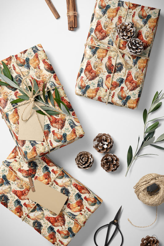 Farmers Market Wrapping Paper Roll Fresh Farm Chickens Rustic Country Farmhouse Eco Friendly Barnyard Kitchen Gift Wrap #24