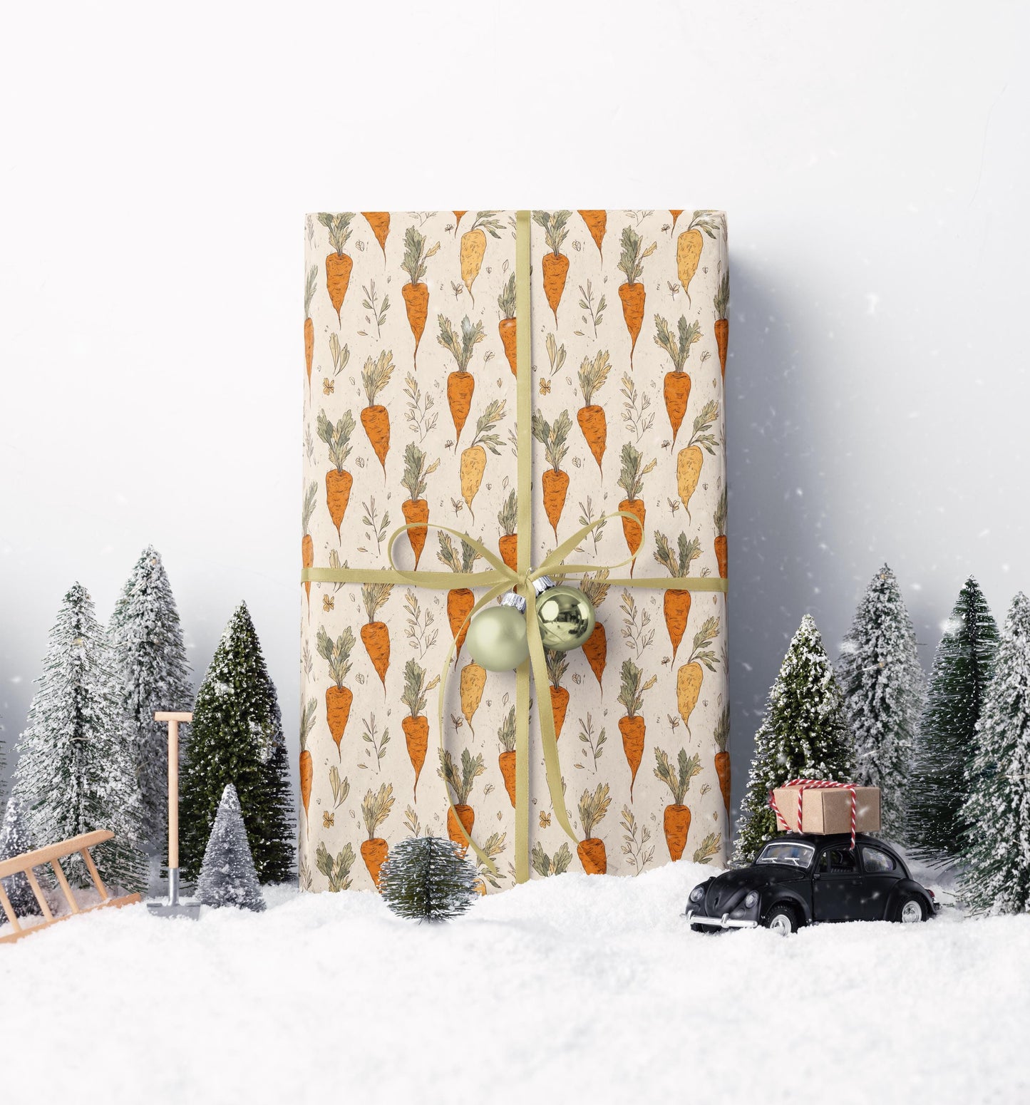 Farmers Market Wrapping Paper Roll Eco Rustic Carrots Illustration Farmhouse Country Vegetables Kitchen Organic Gift Wrap #19