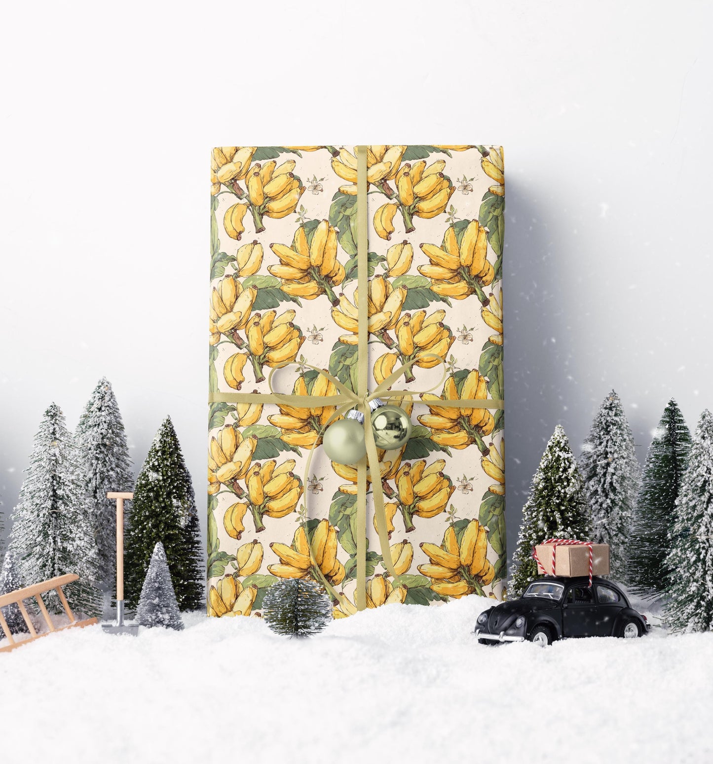 Farmers Market Bananas Wrapping Paper Roll Farm Fresh Fruits Rustic Eco Kitchen Foodie Farmhouse Gift Wrap Design #6