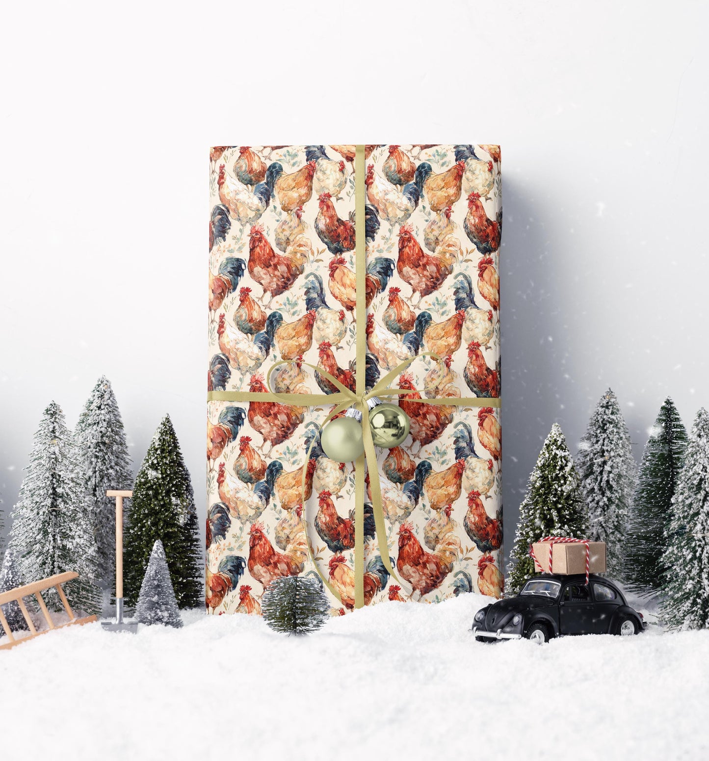 Farmers Market Wrapping Paper Roll Fresh Farm Chickens Rustic Country Farmhouse Eco Friendly Barnyard Kitchen Gift Wrap #24