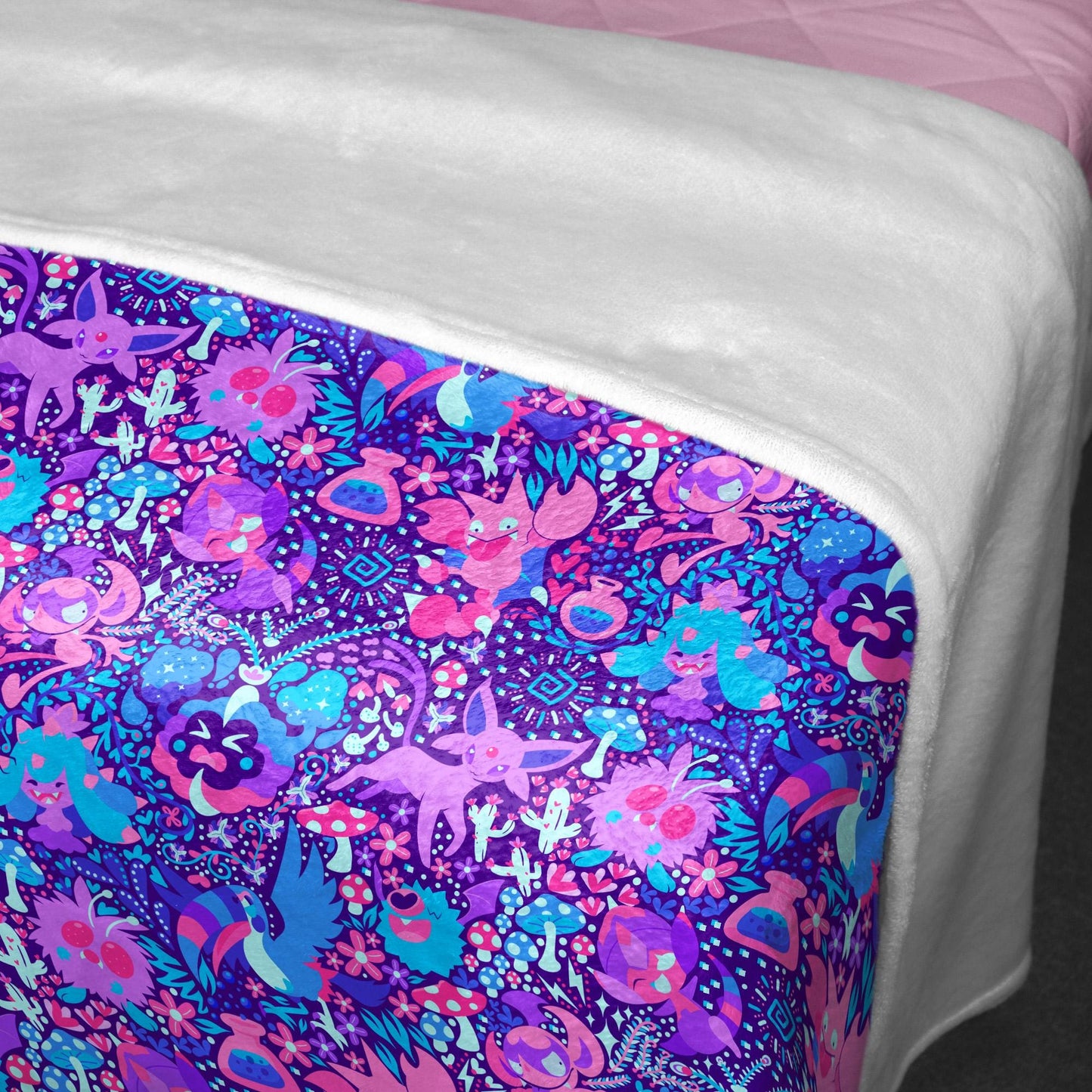 Espeon and Cosmog Fleece Blanket, Cozy Throw for Bedroom Living Room, Soft Cotton Bedding,  Home Decor Throw Blanket, Espeon Blanket Gifts