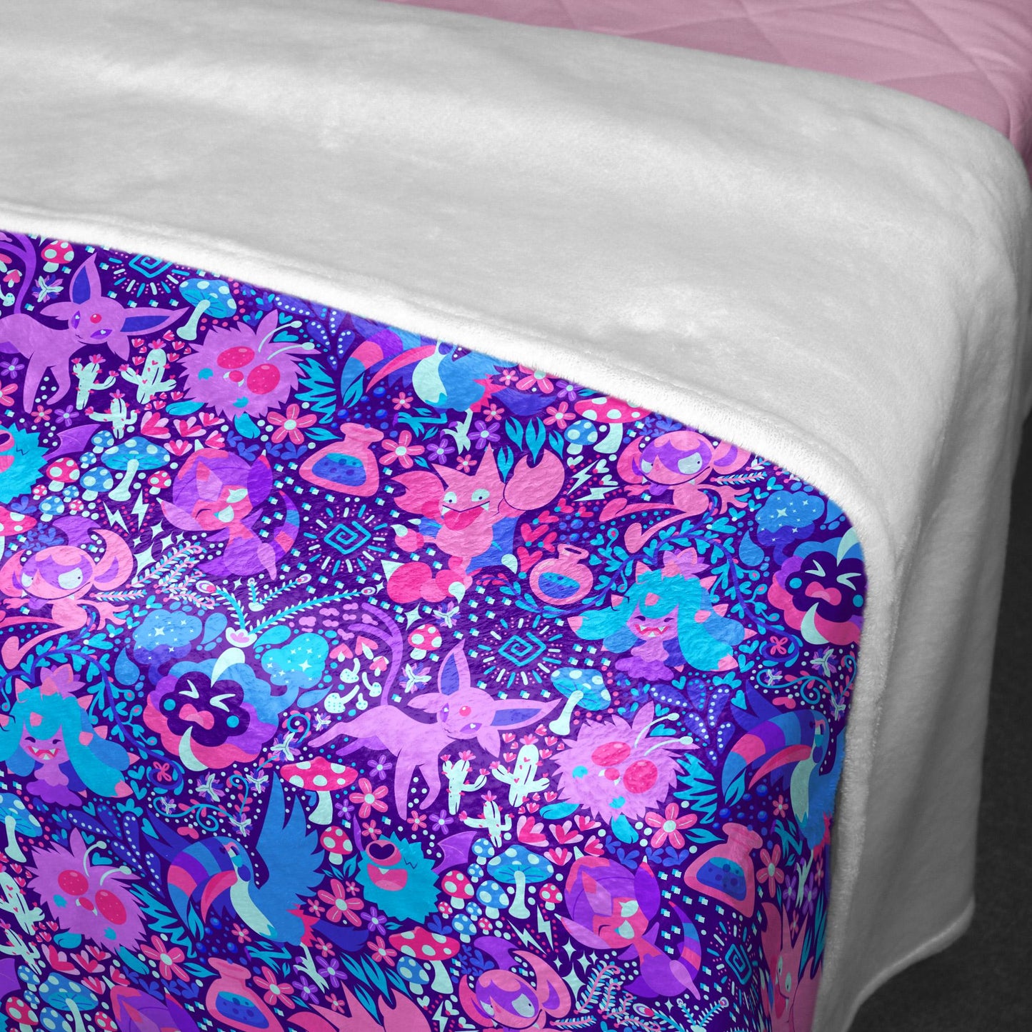 Espeon and Cosmog Fleece Blanket, Cozy Throw for Bedroom Living Room, Soft Cotton Bedding,  Home Decor Throw Blanket, Espeon Blanket Gifts