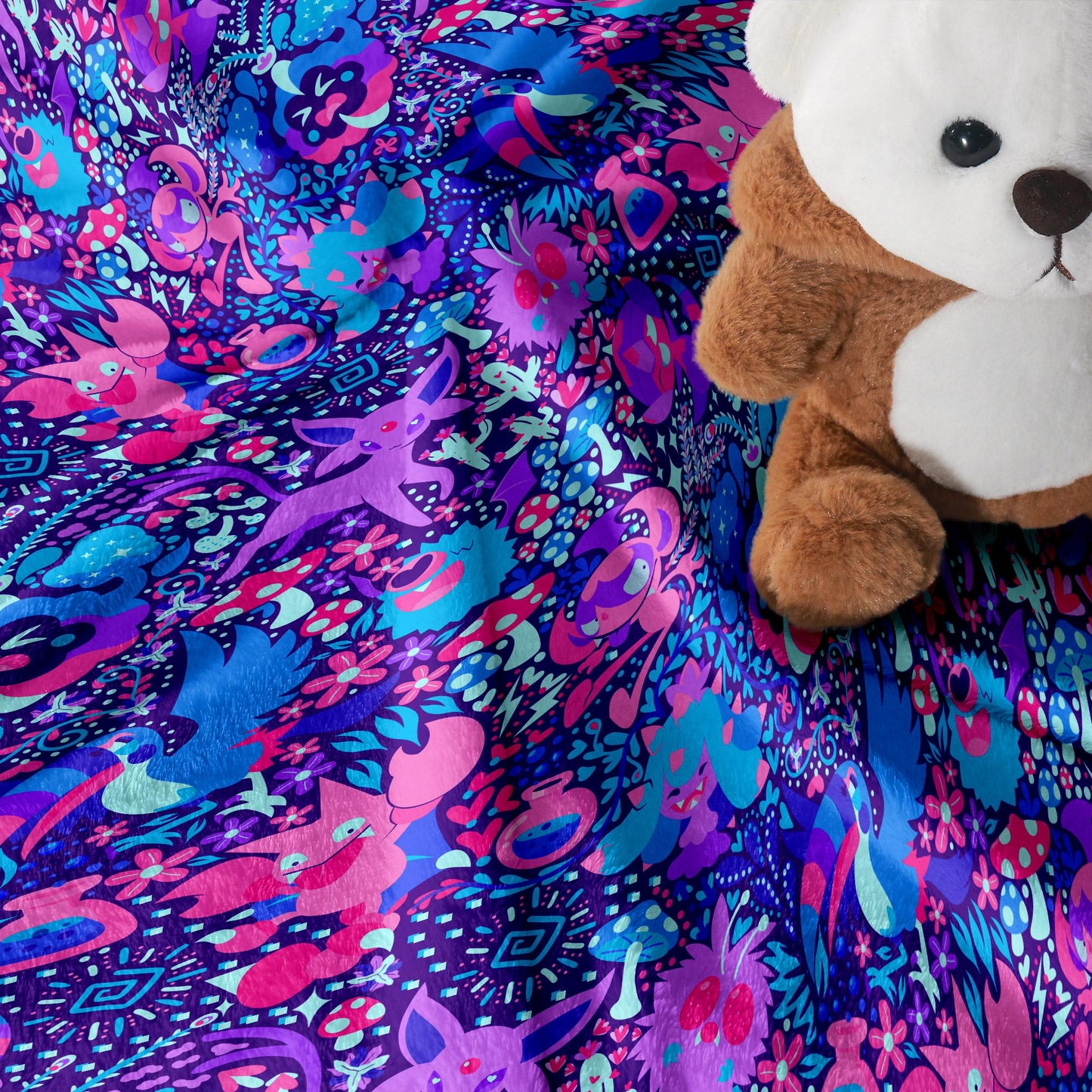 Espeon and Cosmog Fleece Blanket, Cozy Throw for Bedroom Living Room, Soft Cotton Bedding,  Home Decor Throw Blanket, Espeon Blanket Gifts