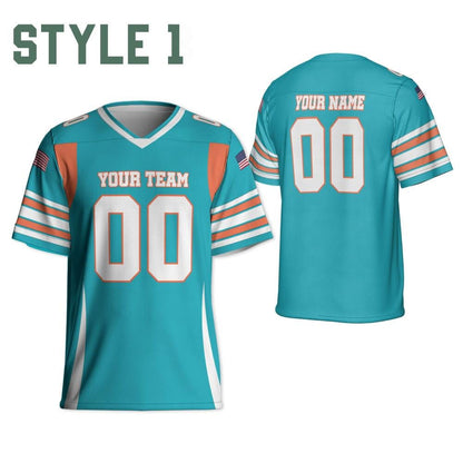 Personalized Team Dolphins Football Jersey Teal and white jersey ,Game Day Free Style Shirt, V-neck Mesh Jersey For Men Mesh Polyester
