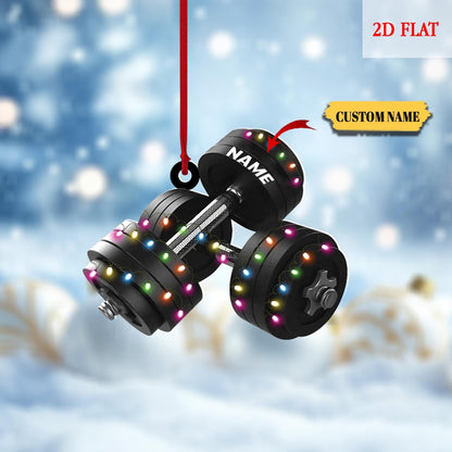 Personalized Dumbbell Ornament, Custom Gym Gift for Fitness Lovers, Workout Christmas Tree Decoration, Gym lover Christmas ornament,gym gift