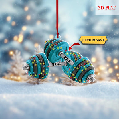 Personalized Dumbbell Ornament, Custom Gym Gift for Fitness Lovers, Workout Christmas Tree Decoration,Gym lover Christmas ornament,Gym gift