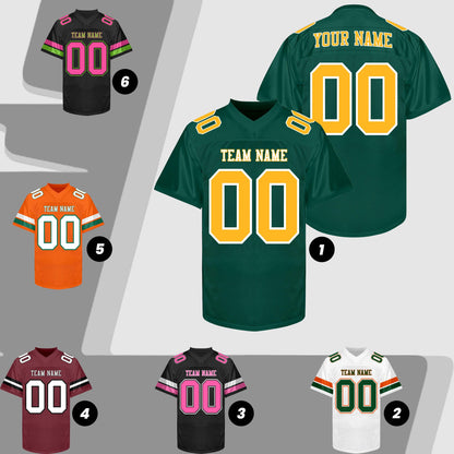 Custom Green Gold  Football Jersey Men Women Youth Kid, Football Shirt Printed Name Number and Logo, College Practice Football Uniform