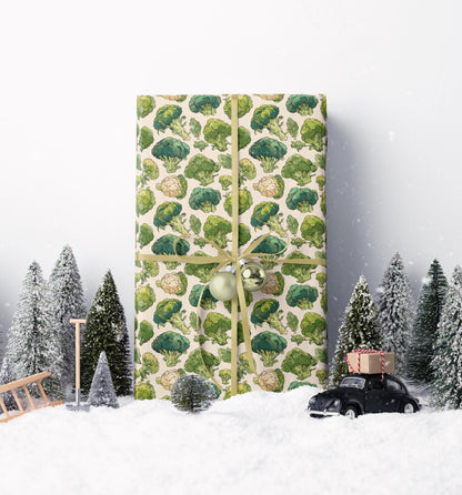 Broccoli Farmers Market Wrapping Paper Roll Rustic Country Fruits Vegetables Illustration Organic Kitchen