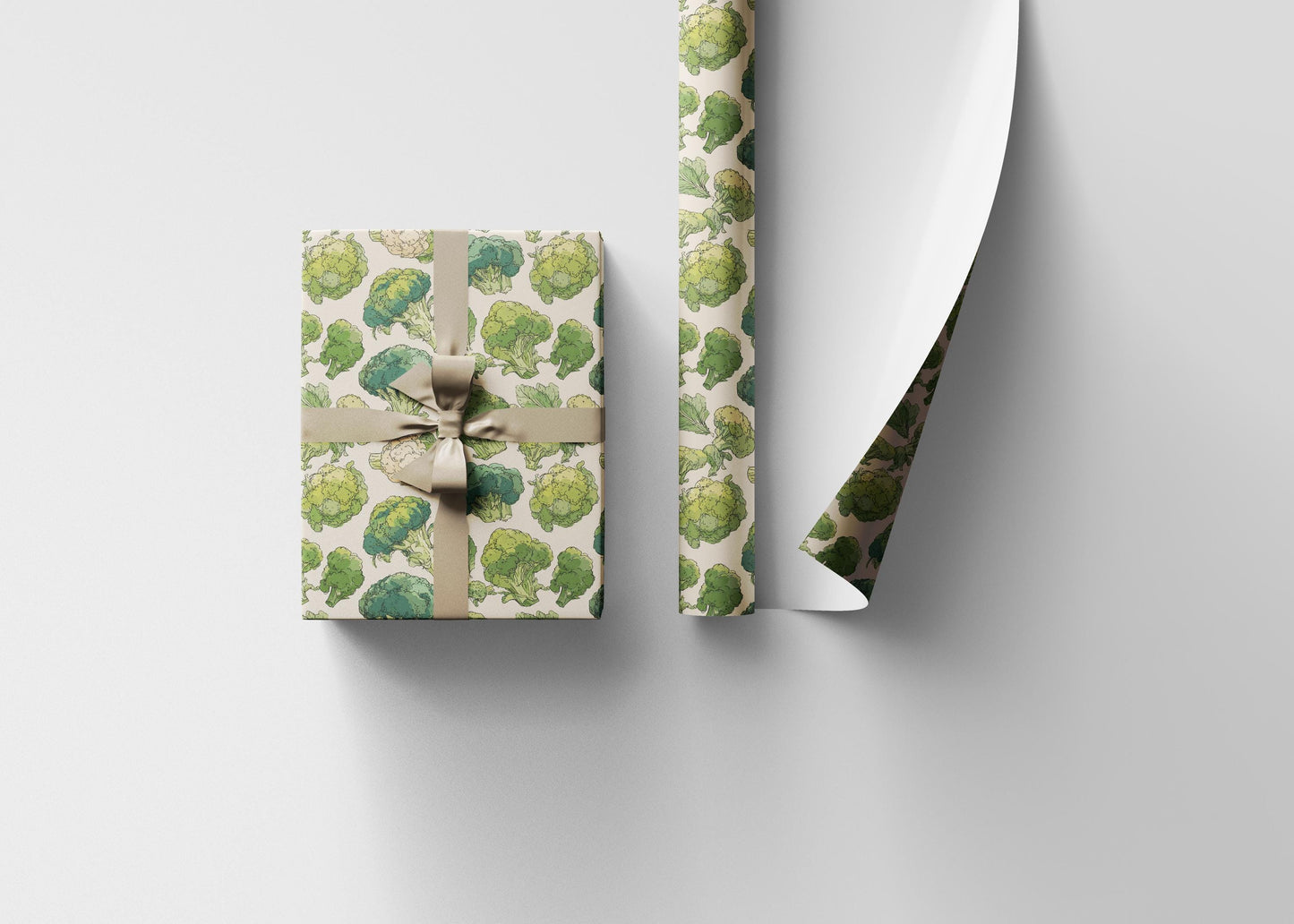 Broccoli Farmers Market Wrapping Paper Roll Rustic Country Fruits Vegetables Illustration Organic Kitchen