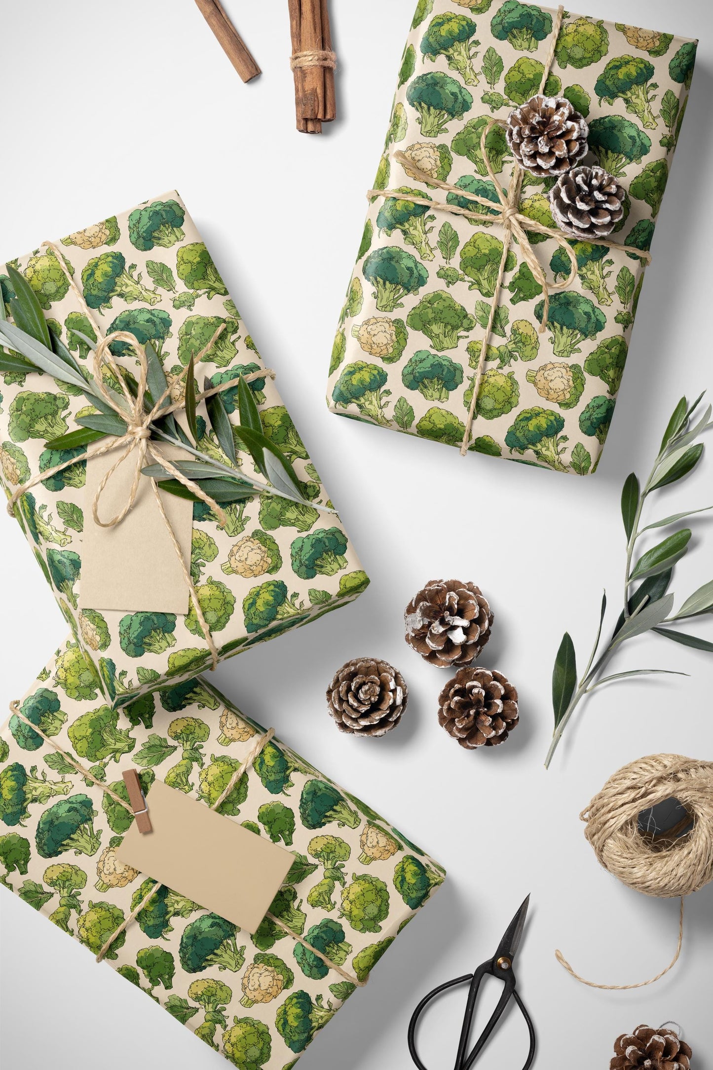 Broccoli Farmers Market Wrapping Paper Roll Rustic Country Fruits Vegetables Illustration Organic Kitchen