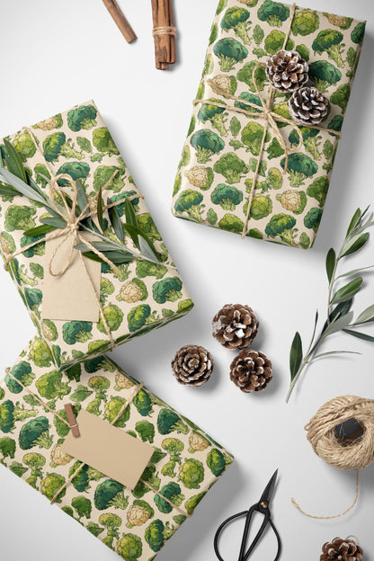 Broccoli Farmers Market Wrapping Paper Roll Rustic Country Fruits Vegetables Illustration Organic Kitchen