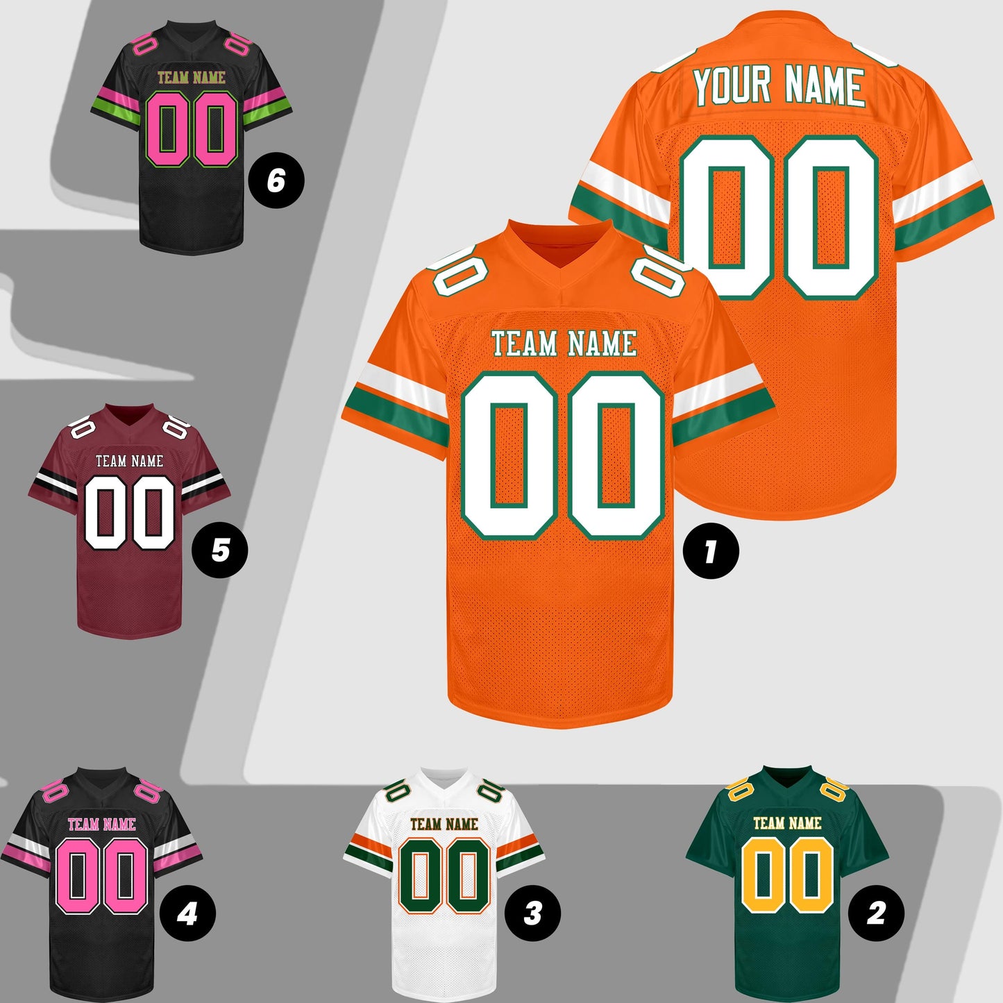 Custom  Football Jersey Men Women Youth Kid, Orange Green White Football Shirt Printed Name Number and Logo, Practice Football Uniform
