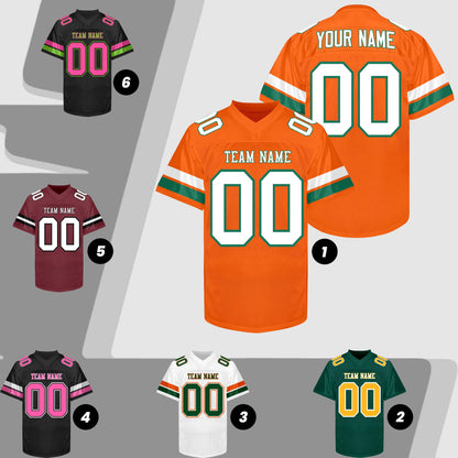 Custom  Football Jersey Men Women Youth Kid, Orange Green White Football Shirt Printed Name Number and Logo, Practice Football Uniform