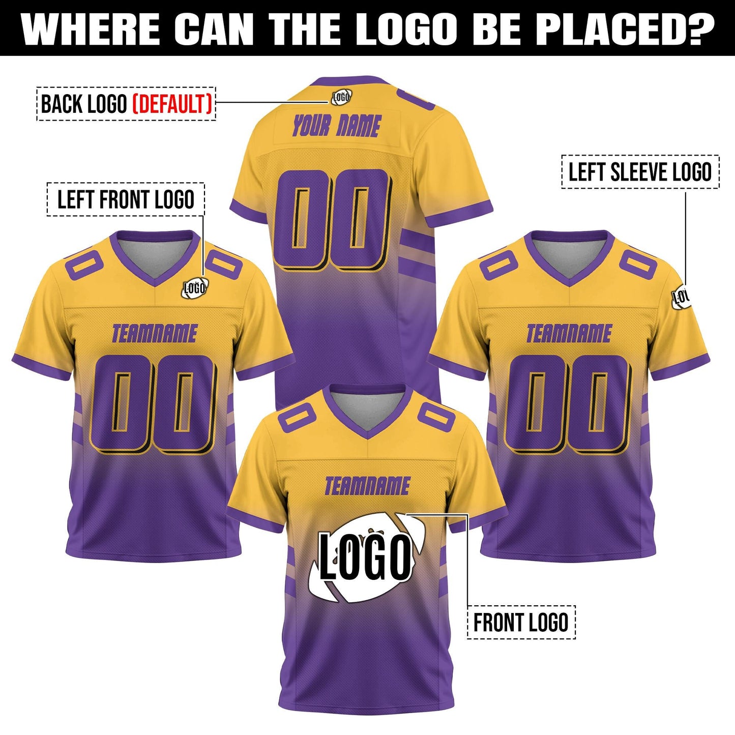 Custom Front Back Football Jersey Team Name number, Personalized Concert Outfit Football fan Gift for Adult Kid Short Sleeves V-Neck Shirt