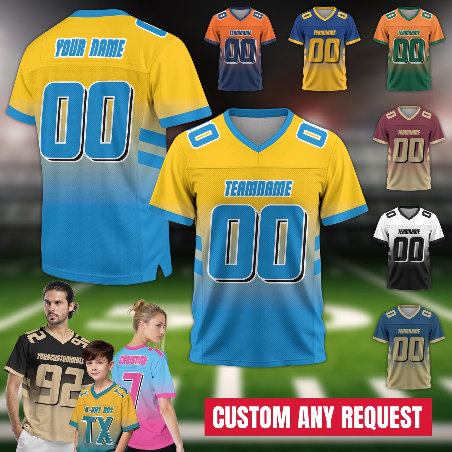 Custom Football Jersey for Men Women Youth Kid, Personalized Football fan Gift Add Team Name Number Logo, Short Sleeves V-Neck Shirt