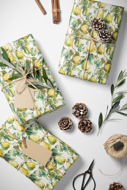 Farmers Market Wrapping Paper Roll Farm Fresh Pears Rustic Country Fruit Eco Friendly Farmhouse Kitchen Organic Gift Wrap #62