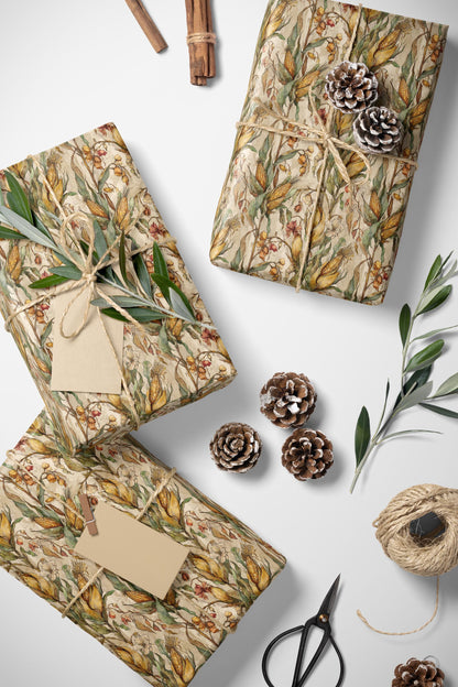 Farmers Market Wrapping Paper Roll Eco Rustic Corn Design Farm Fresh Vegetable Farmhouse Country Kitchen Gift Wrap #71