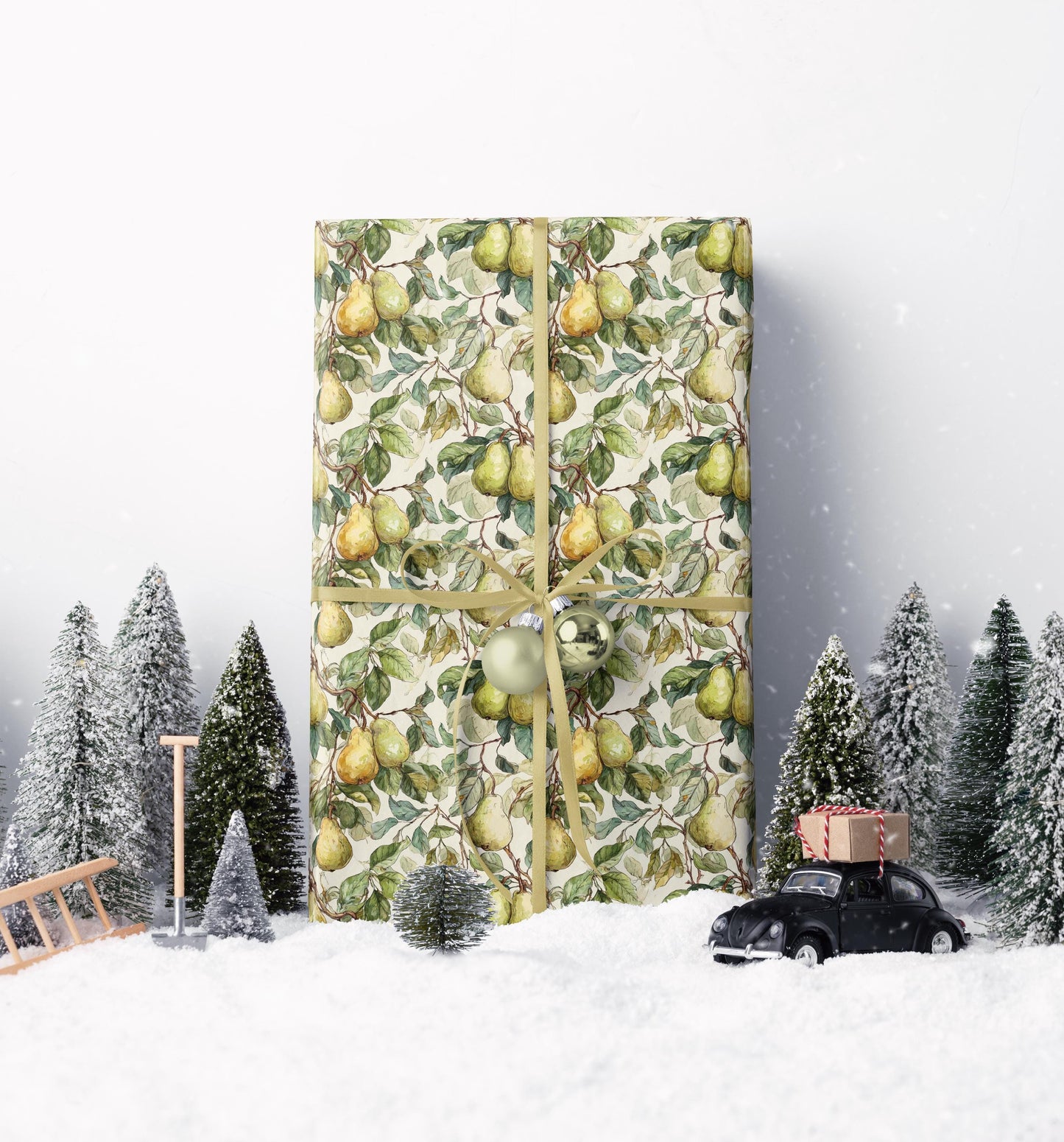 Farmers Market Wrapping Paper Roll Eco Rustic Pears Design Farm Fresh Fruit Farmhouse Country Kitchen Organic Gift Wrap #64