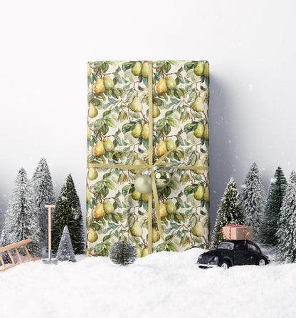 Farmers Market Wrapping Paper Roll Eco Rustic Pears Design Farm Fresh Fruit Farmhouse Country Kitchen Organic Gift Wrap #64