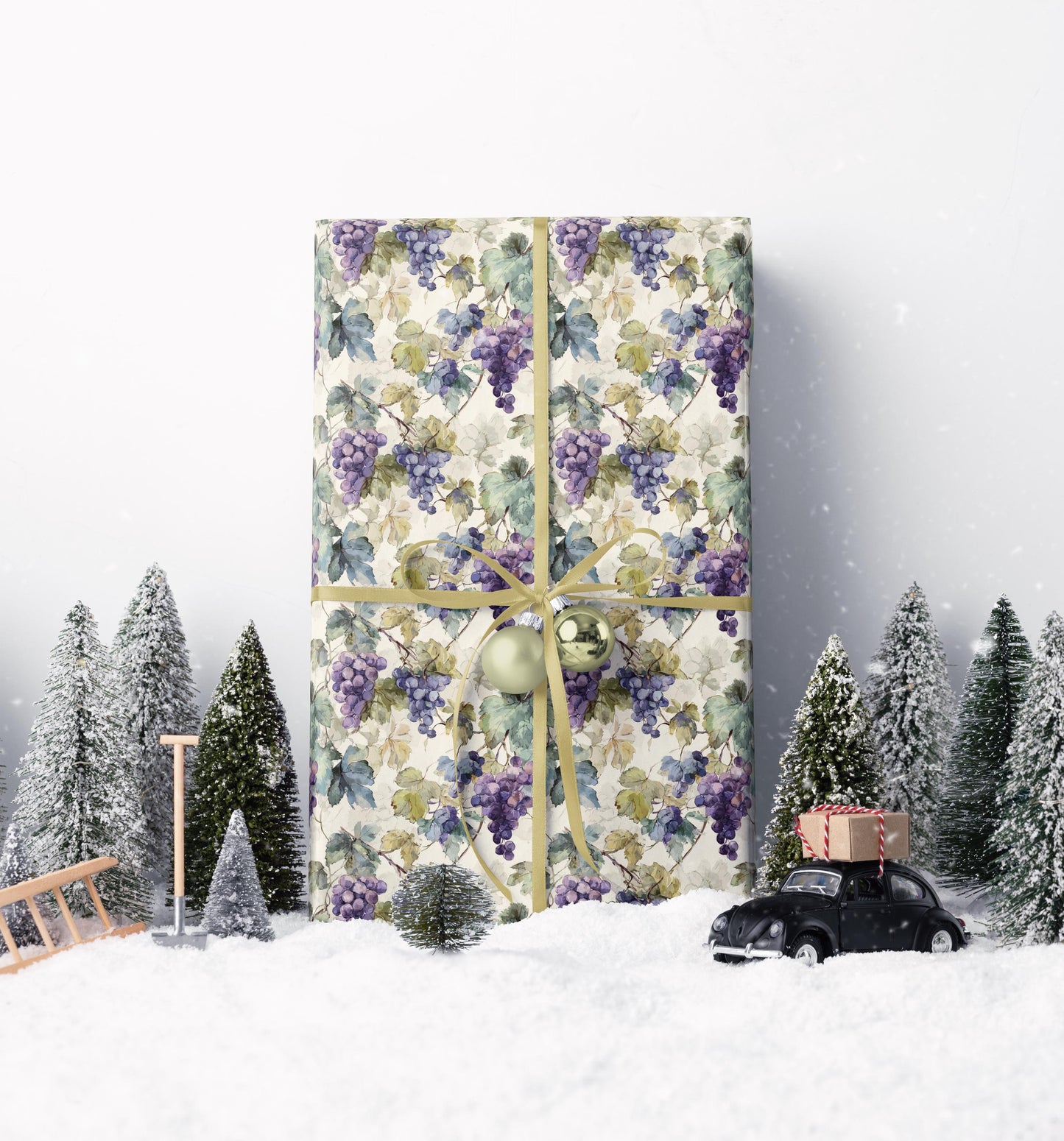 Farmers Market Wrapping Paper Roll Farm Fresh Grapes Rustic Vineyard Design Eco Friendly Country Kitchen Fruit Gift Wrap #51