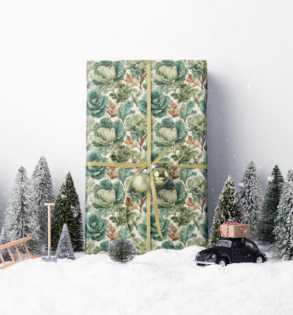 Farmers Market Wrapping Paper Roll Rustic Country Kitchen Kale Leafy Greens Farm Fresh Vegetables Eco Farmhouse Gift Wrap #76