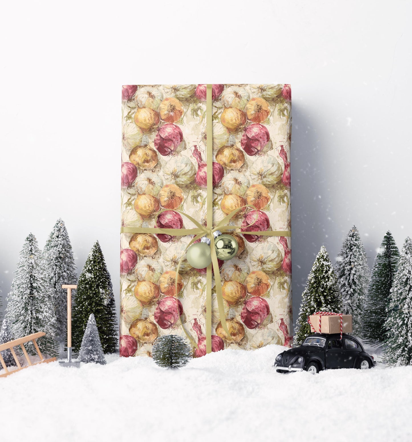 Farmers Market Wrapping Paper Roll Rustic Farmhouse Onions Illustration Eco Friendly Country Kitchen Organic Gift Wrap #78
