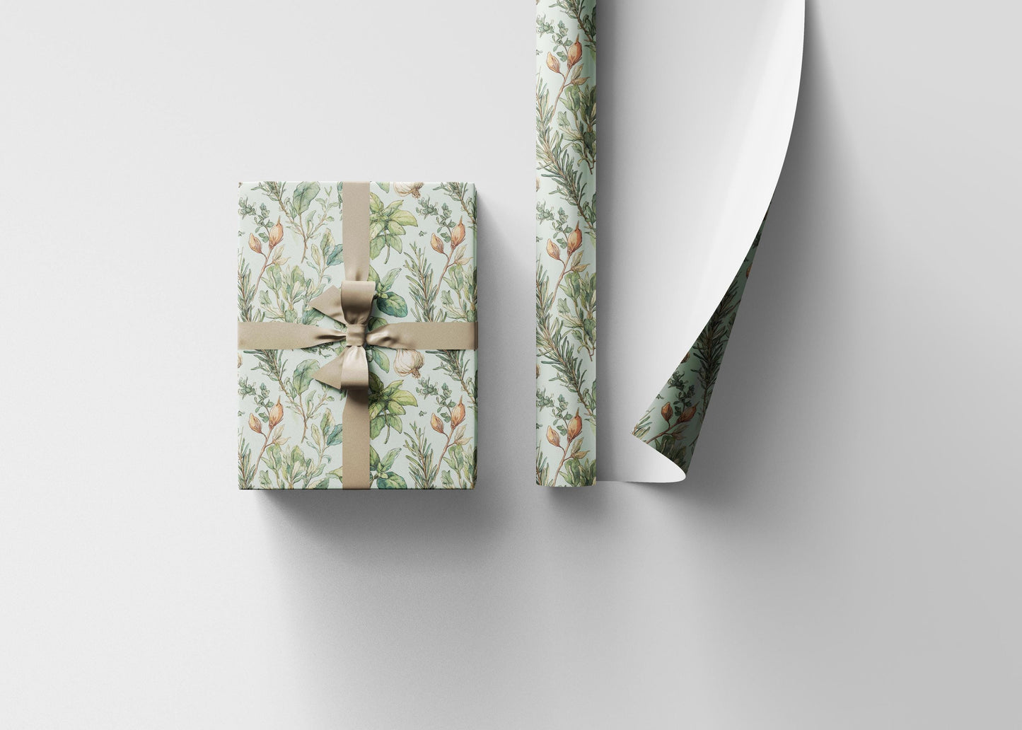 Farmers Market Wrapping Paper Roll Eco Rustic Herbs Design Farmhouse Kitchen Basil Parsley Thyme Organic Gift Wrap #56