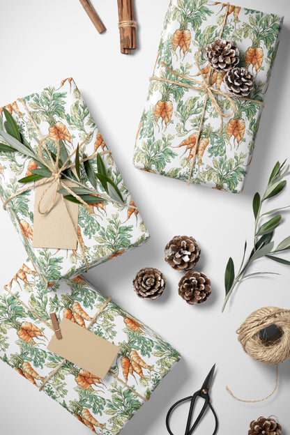 Farmers Market Wrapping Paper Roll Farmhouse Rustic Carrots Illustration Organic Eco Country Kitchen Vegetables Gift Wrap #59