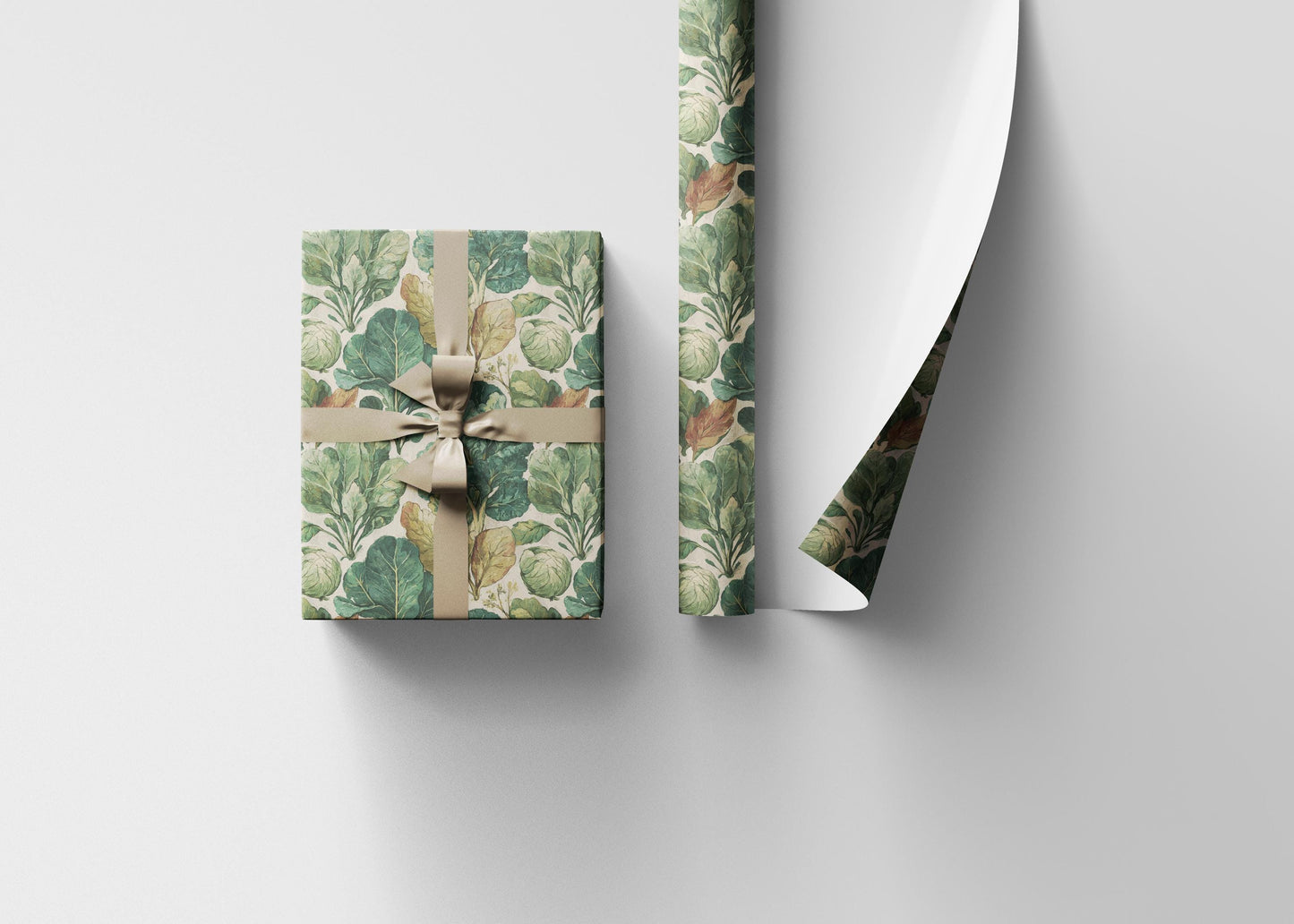 Farmers Market Wrapping Paper Roll Rustic Farmhouse Kale Leafy Greens Illustration Eco Friendly Country Kitchen Gift Wrap #74