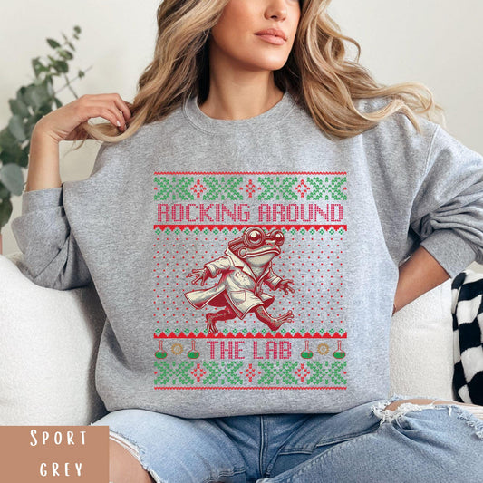 Rockin' Around the Christmas Tree Shirt Ugly Christmas Sweater Big Frog Shirt  Science Nerd Shirt Funny Christmas Sweater Ugly Xmas Sweater