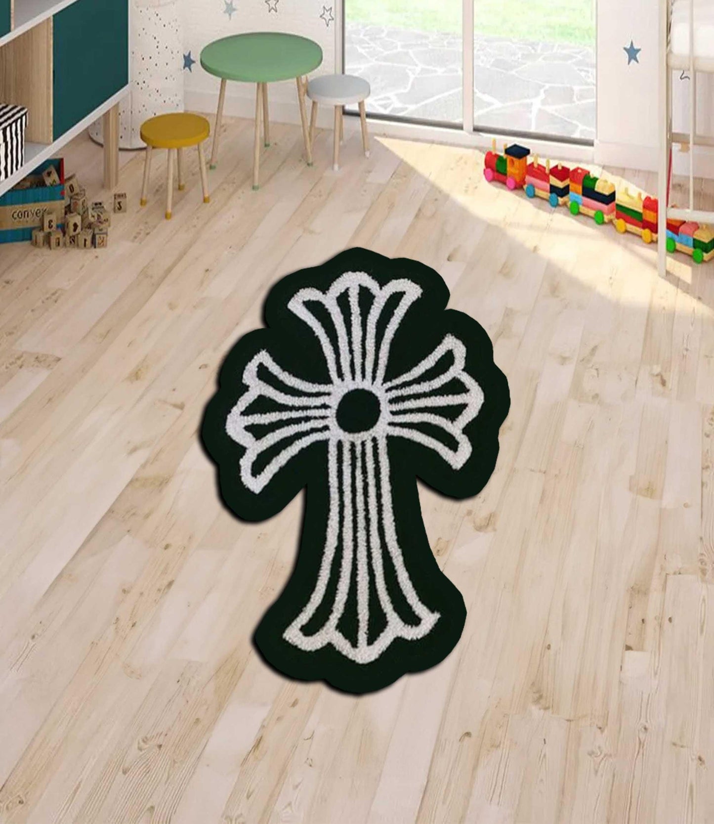 Gothic Cross Rug: Chrome Heart Inspired Y2K Style