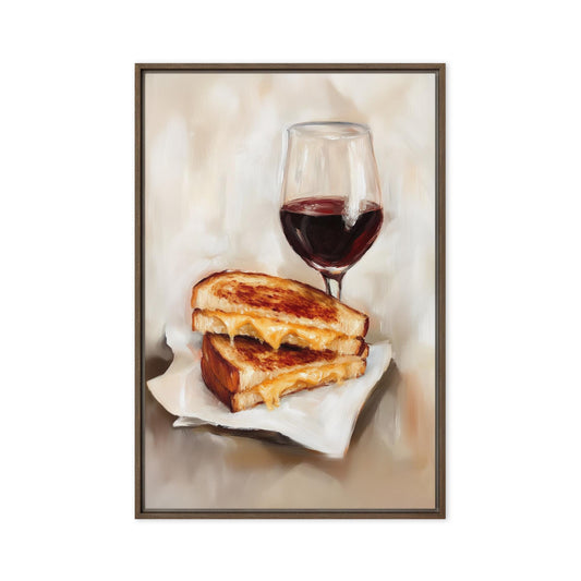 Grilled Cheese and Red Wine Art Print | Cute Quirky Whimsical | Cocktail Art Bar Cart Decor | Grilled Cheese Art Gift | Trendy Home Wall Art