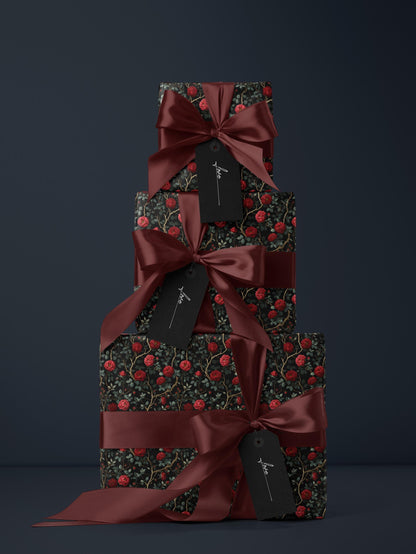 Rose Wrapping Paper Dark Floral Gift Wrap Gothic Party Decor Moody Floral Wrapping Paper Birthday Present Gift Idea Elegant Gifting Paper