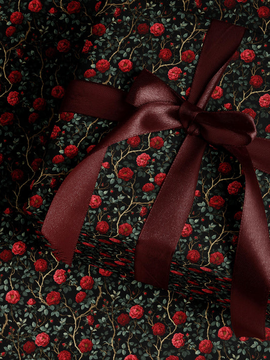 Rose Wrapping Paper Dark Floral Gift Wrap Gothic Party Decor Moody Floral Wrapping Paper Birthday Present Gift Idea Elegant Gifting Paper